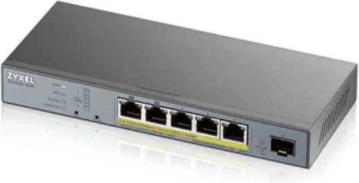 Zyxel switch managed per cctv: 5 porte gigabit poe (budget 60w) + 1 porta sfp, nflex